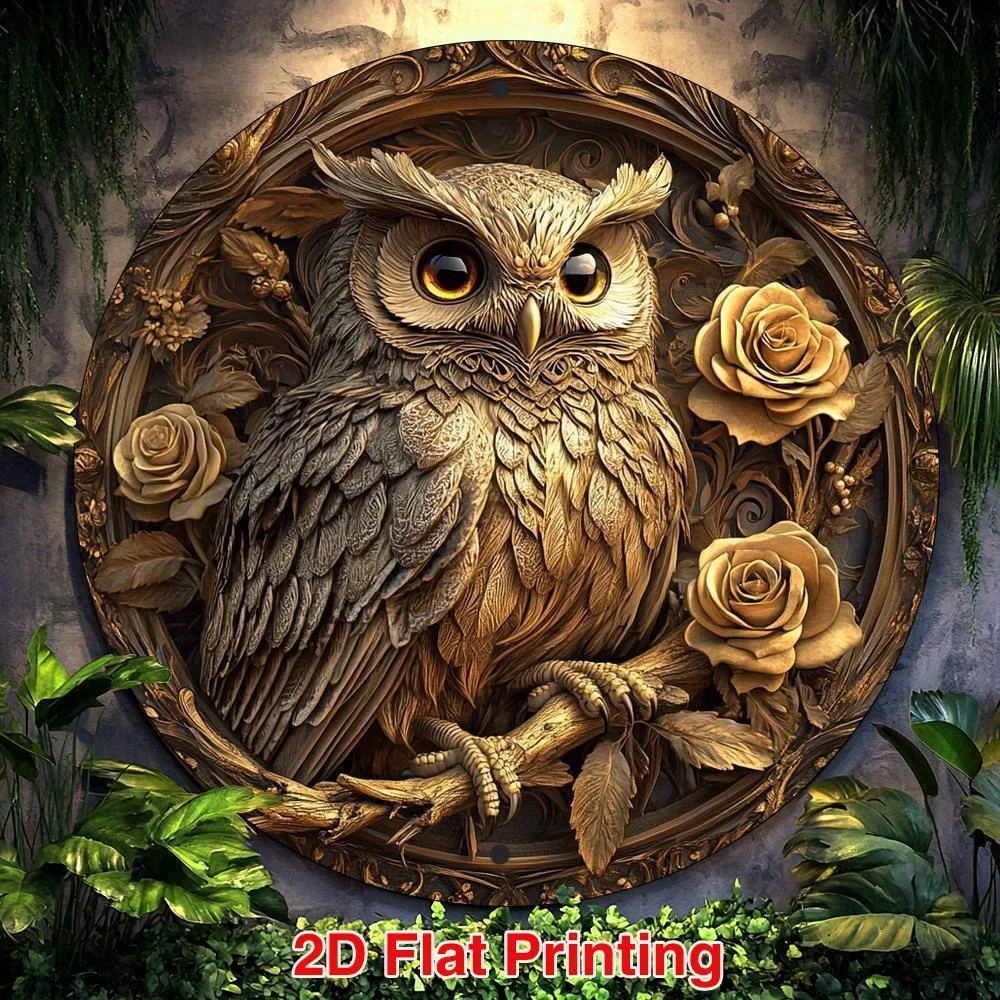 2D flat, 1pc, aluminum metal circular sign, New owl eyes Ideal for patio kitchen home office country wall decoration, perfect gi
