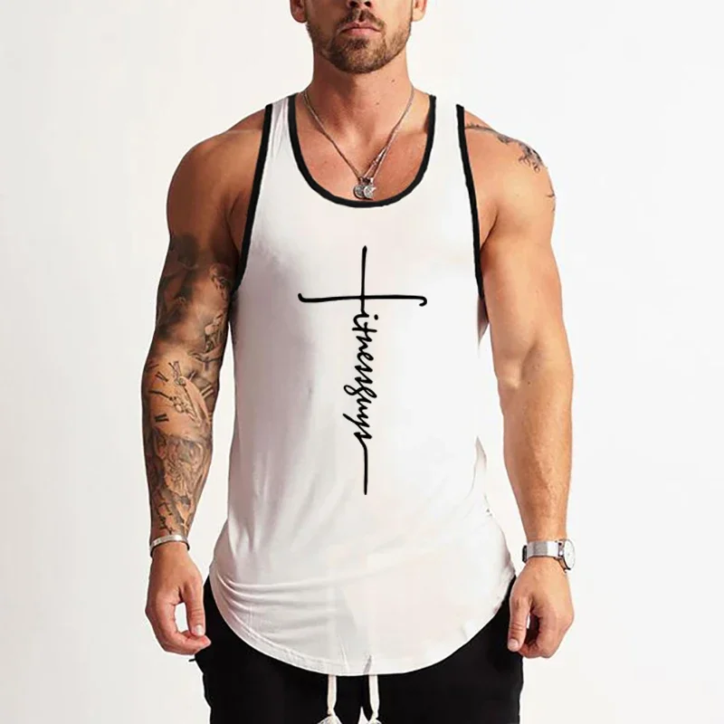 New Fashion Cotton Sports Tank Top Men Gym Sleeveless Shirts Fitness Mens Muscle Vest Bodybuilding Clothing Workout Singlets