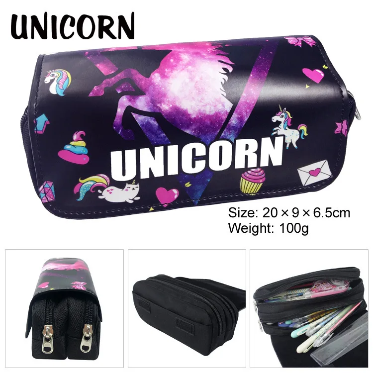Children Cartoon Cute Contrast Unicorn Pen Bags Korean Creative Double-layer Large Capacity Girls Boys Storage Bag for Kids Hot