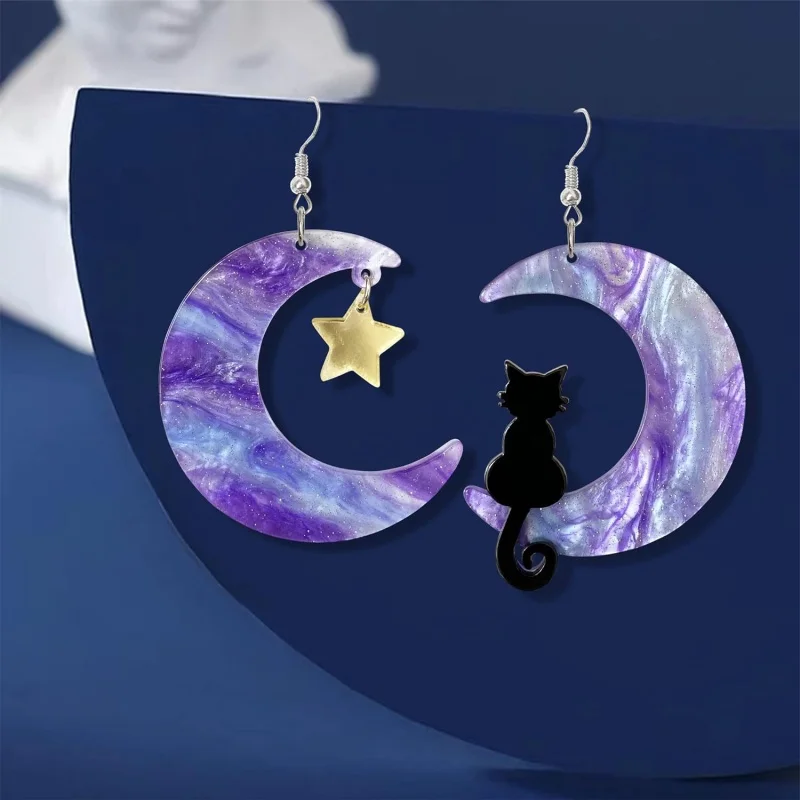 أزياء اليابانية والكورية غير المتكافئة الاكريليك القمر القط الأقراط شخصية الإبداعية مواء ستار السيدات طالب الأقراط هدية #1