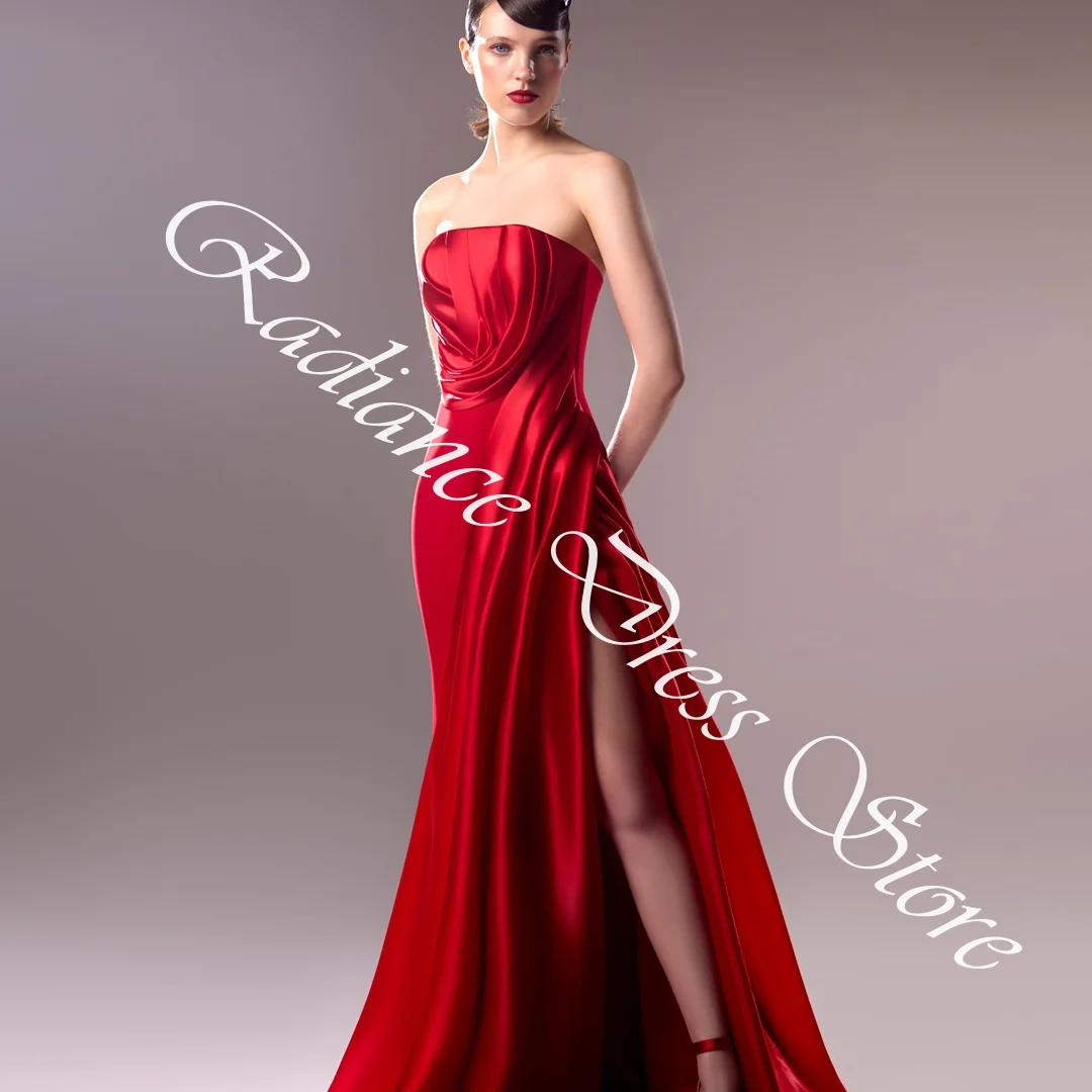 تخصيص أزياء جيرسي فساتين السهرة المستقيمة سستة الظهر الأحمر حمالة أكمام لوحة قطار مناسبة خاصة G #6