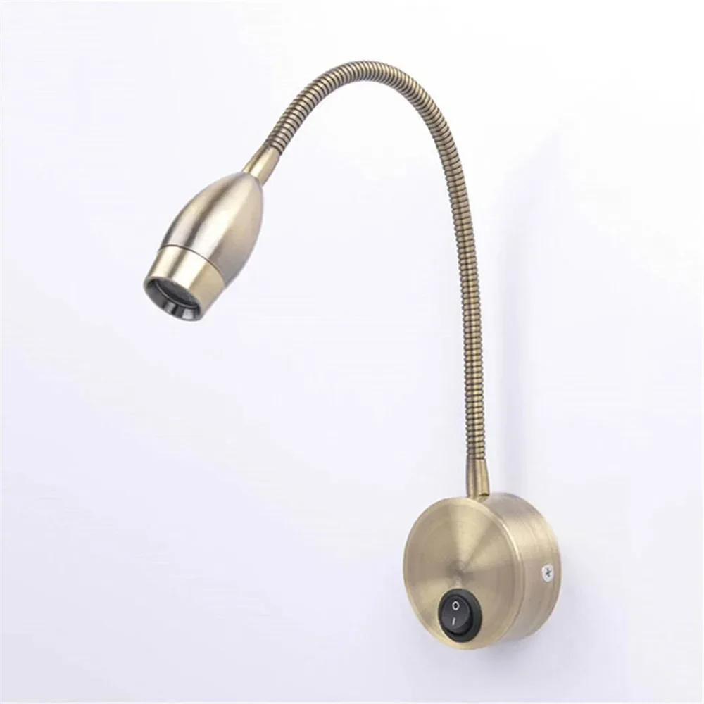 

3W European-style Bronze goose neck wall lamp LED mirror lights modern bedside bedroom switch lamps gooseneck reading sconces