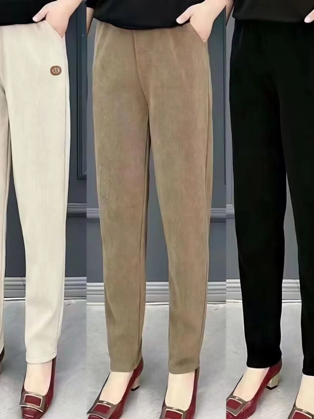 肥厚フリース裏地ハーレムパンツママスタイル冬のカジュアルパンツ女性のための 40 歳以上ファッションルーズフィットズボン