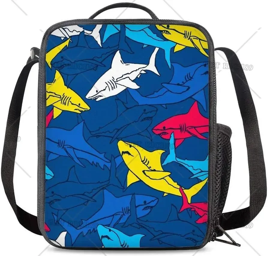 Fish Shark Insulated Lunch Box for Boys Kids Leakproof Reusable Blue Thermal Lunch Bag Ocean Animal for School Work