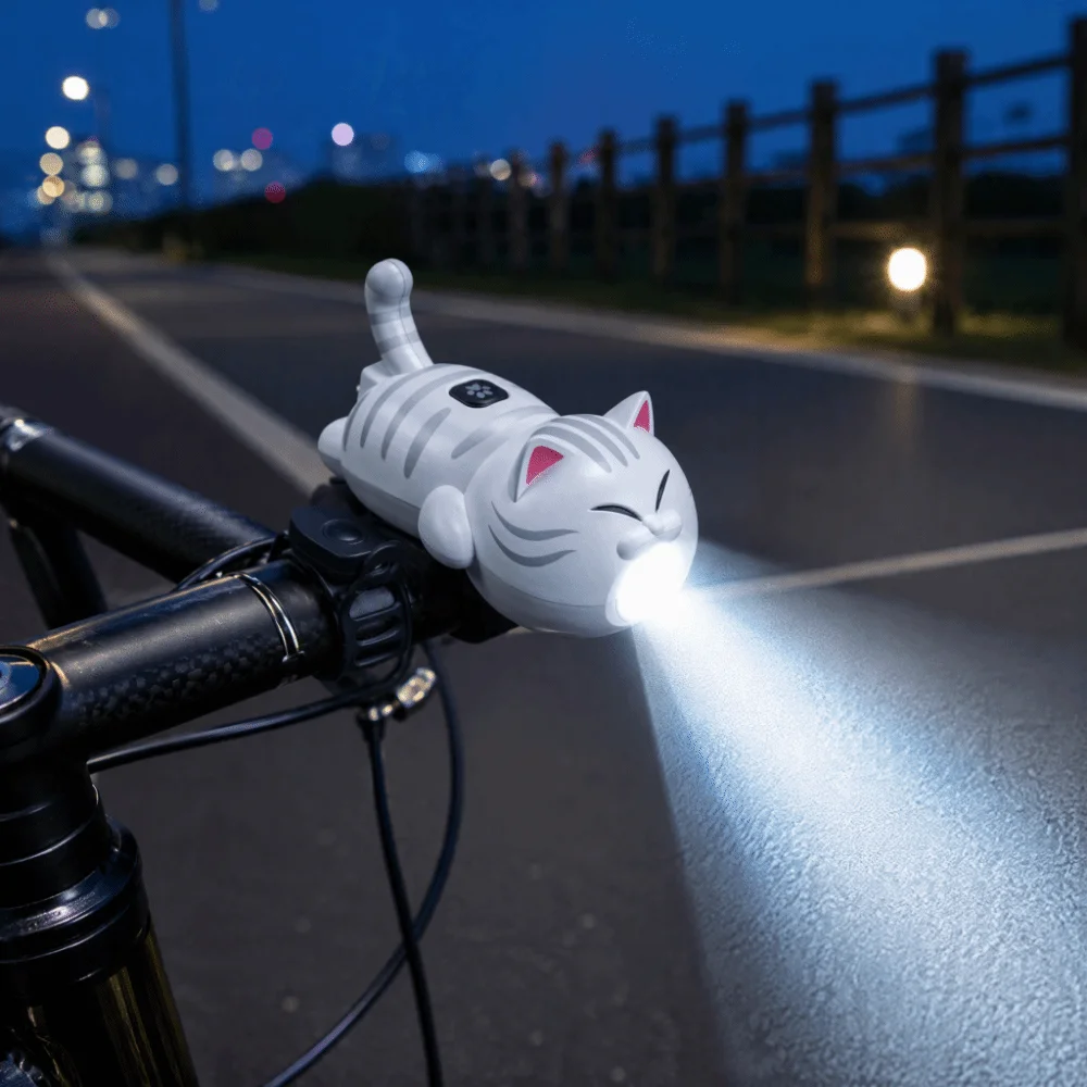USB Rechargeable Bicycle Headlight Bright LED Super Bright Bike Front Light Cartoon Cat Shape Waterproof Cycling Light