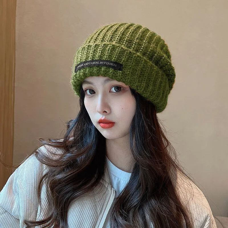 2023Knitted  Women\'s Hat Winter Women Warm Casual Slouchy Hat Crochet Beanie Hat Female Baggy Cap Cheap