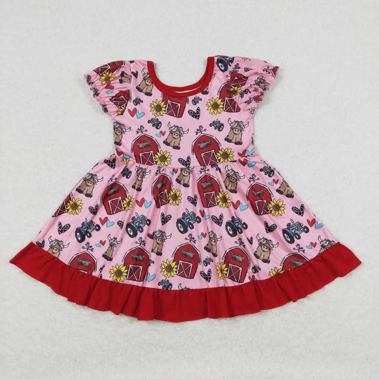 

GSD1025 Kids Boutique Clothing Girls Summer Dress Farm Print Short Sleeve Kids Boutique Clothes