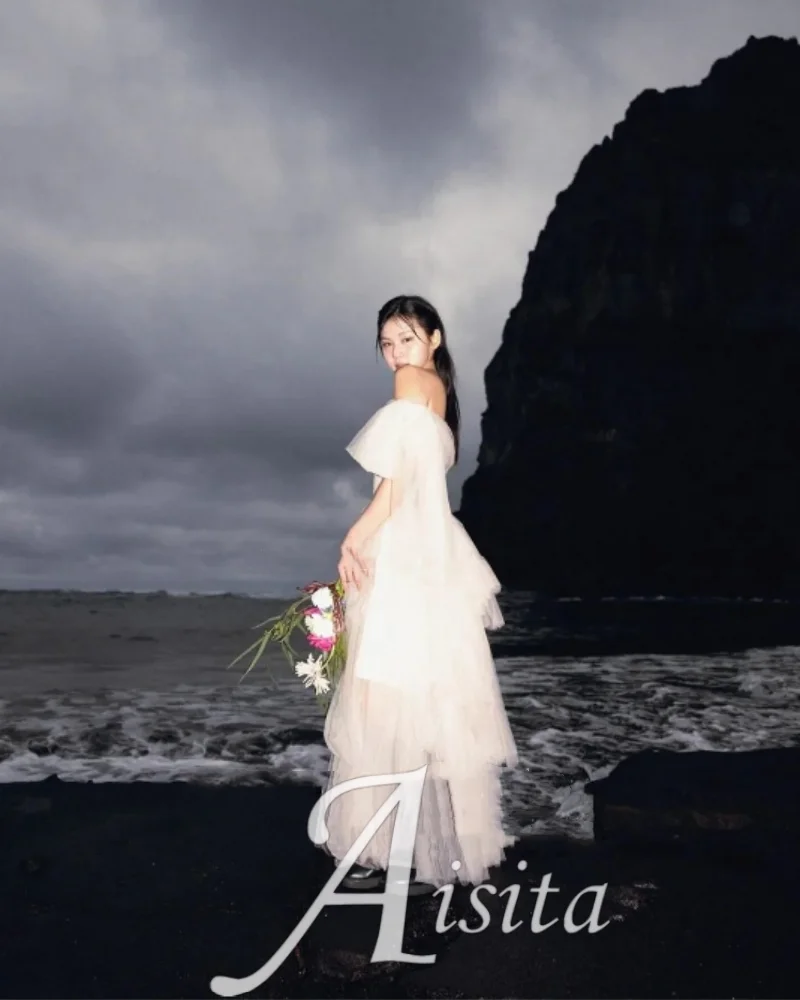 Strapless A-line Beach Prom Party Wedding Dress 2024 웨딩드레스Photo Shoot Backless Customized Korean Bridal Party Dresses