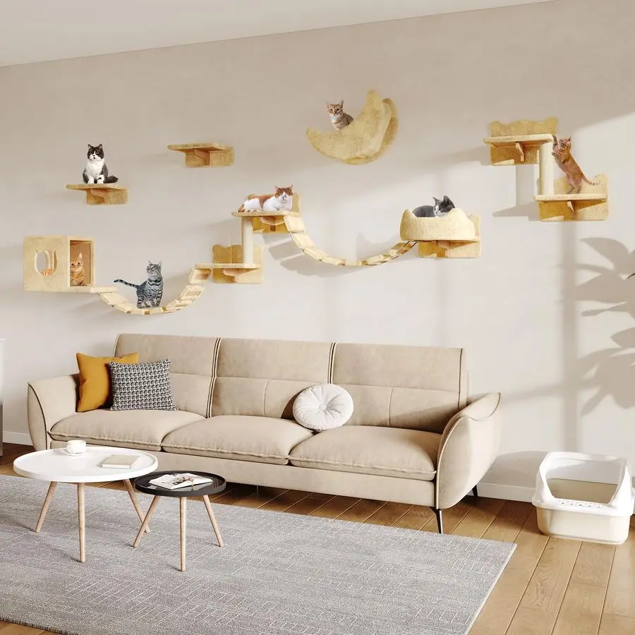

Настенные полки для кошек, набор мебели для кошек с плюшевой обивкой, системы для лазания кошек по стенам, полка для кошек с гамаком в форме луны, C