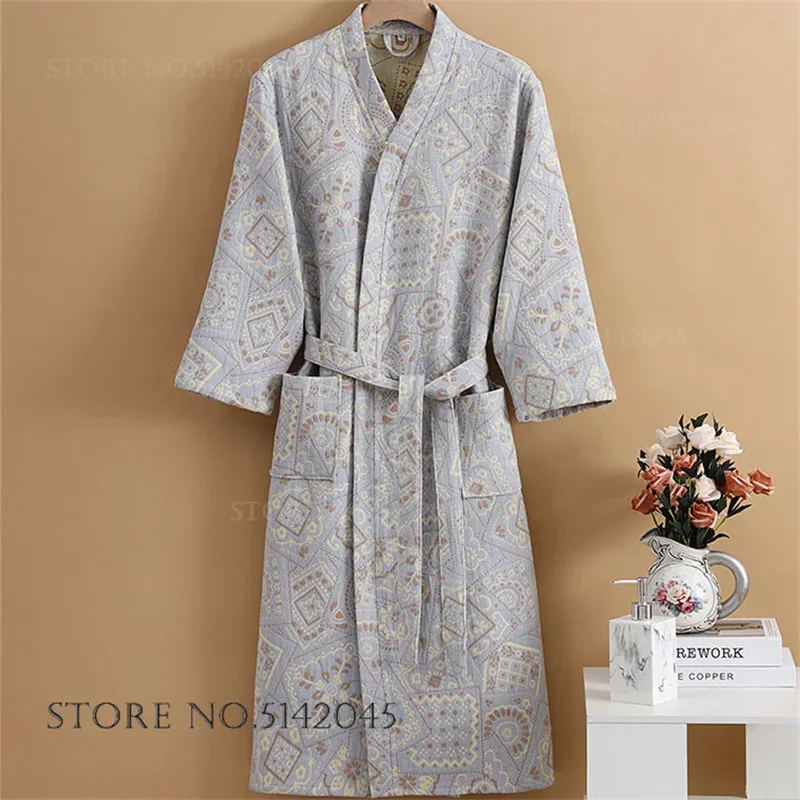 Jacquard Cotton Robe Kimono Bathrobe Gown Sleepwear Spring Autumn New Sleepwar Nightgown Cotton Gauze Home Clothes Lounge Wear