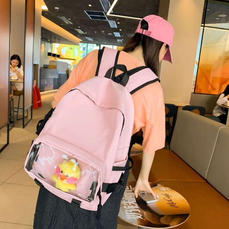 

Autumn New Canvas Ita Bag 2024 Teenage Girls Transparent School Bag High-capacity Solid Rucksack Simple Nylon Bolsa Mujer Сумка