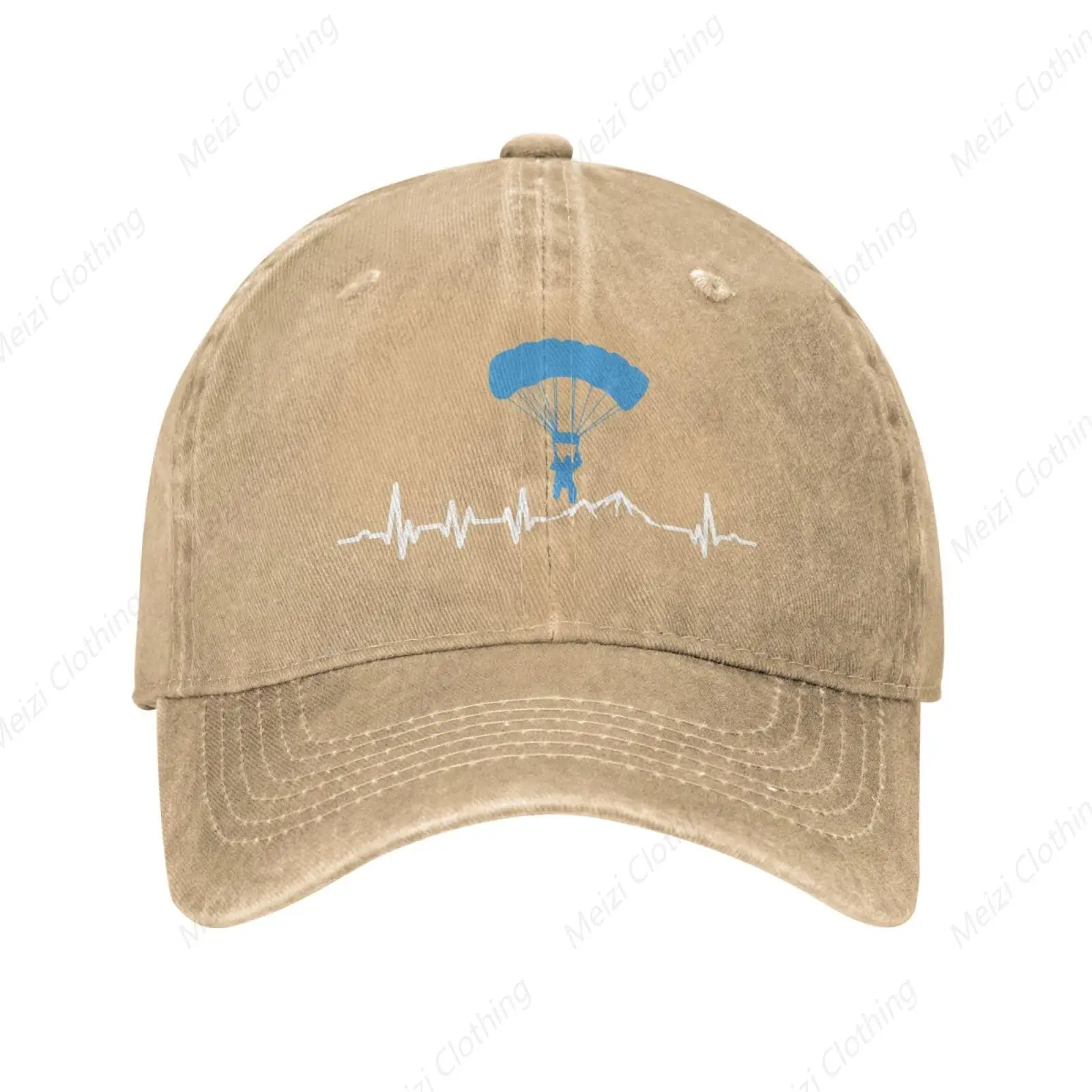 

Born To Fly Paragliding Heartbeat Retro Washed Denim Baseball Cap Outdoor Sports Snap Button Truck Cap