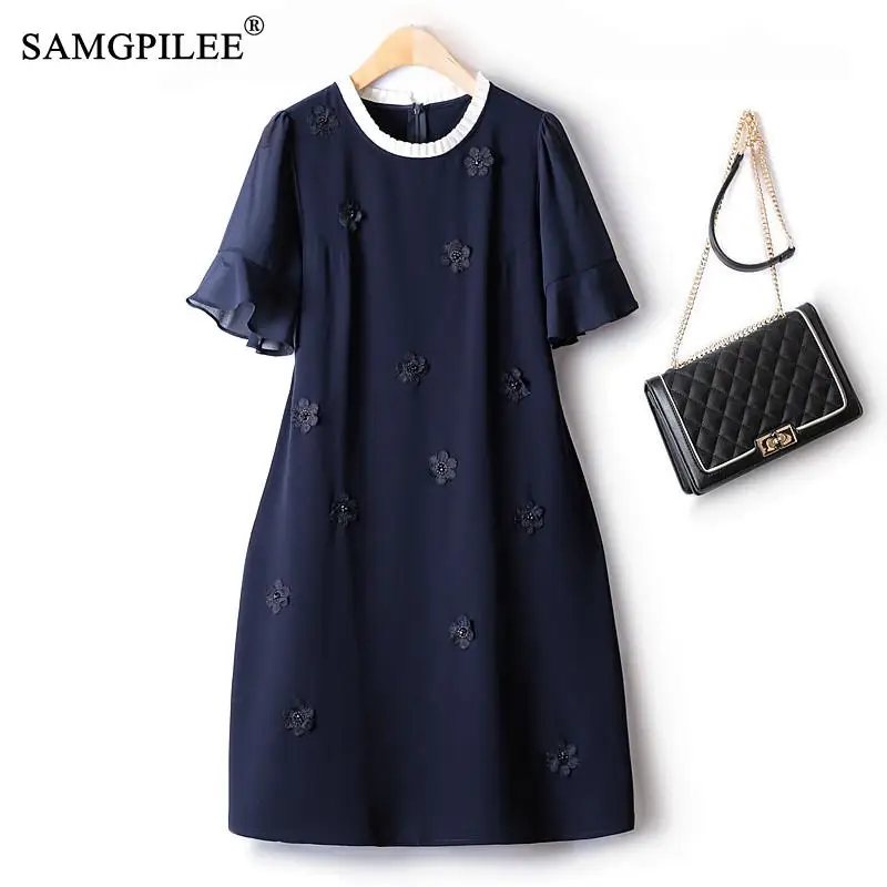 

Summer Dresses Women 2022 Casual New Lace Collar Ruffle Sleeve Beaded Small Flower Drape Loose Woman's Clothing Latest Fashion