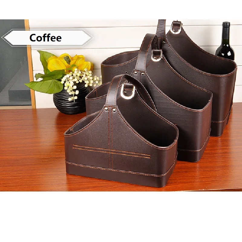 Imitation PU Leather Storage Gift Basket, Portable Fruit Storage Packaging Basket