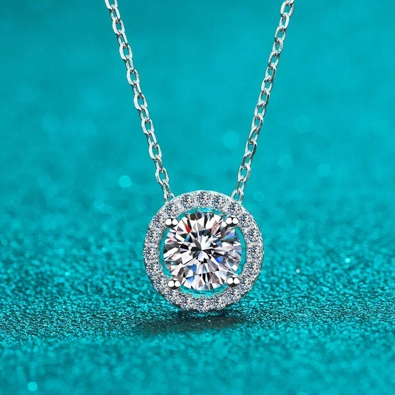 Diamond 0.5-2 Carat D Color Moissanite Round Bag Pendant Necklace for Women, Platinum Pt950 Temperament Collarbone Chain Gifts