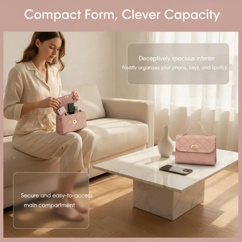 Korean Style Diamond Quilted Square Bag For Women Trendy Top Handle Bag 1PC