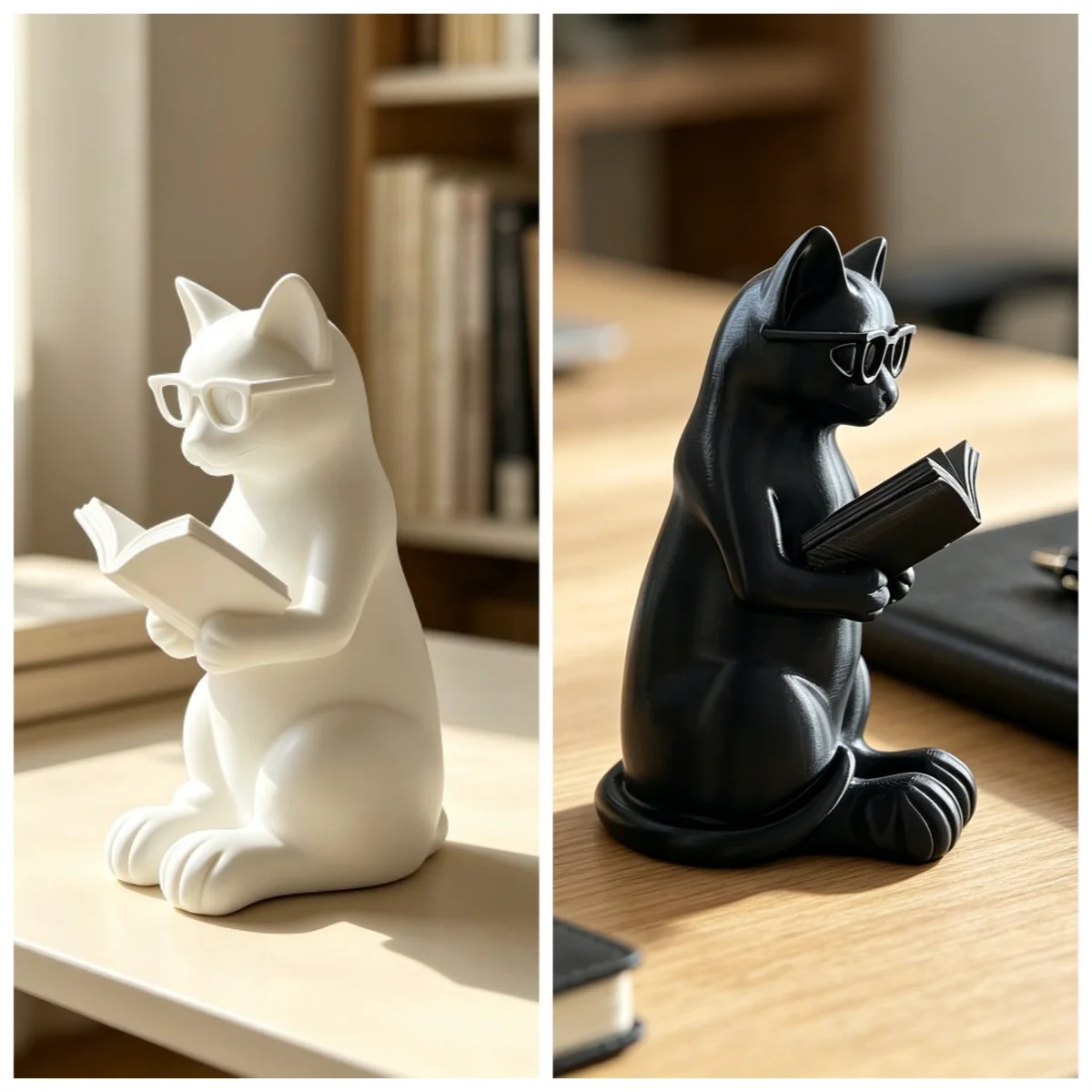 Home Office Bookshelves - 3D 프린팅 독서하는 고양이 피규어 (안경