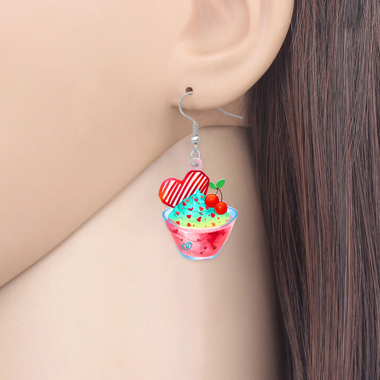 BONSNY Acrylic Valentines Day Ice Cream Cake Earrings Cherry Cup Dangle Drop Sweet Heart Jewelry Gifts For Women Girls Charms