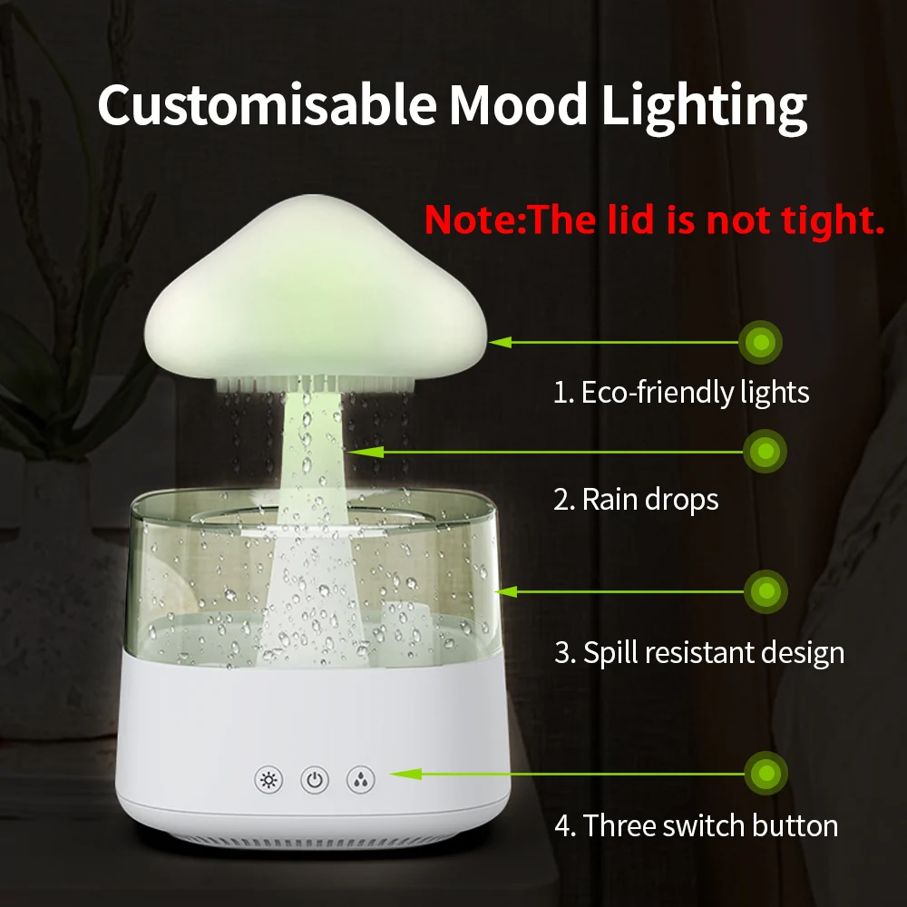 Bluetooth speaker, cloud rain humidifier, colorful mushroom cloud rain drops, aromatherapy, bedroom, study, Christmas gifts