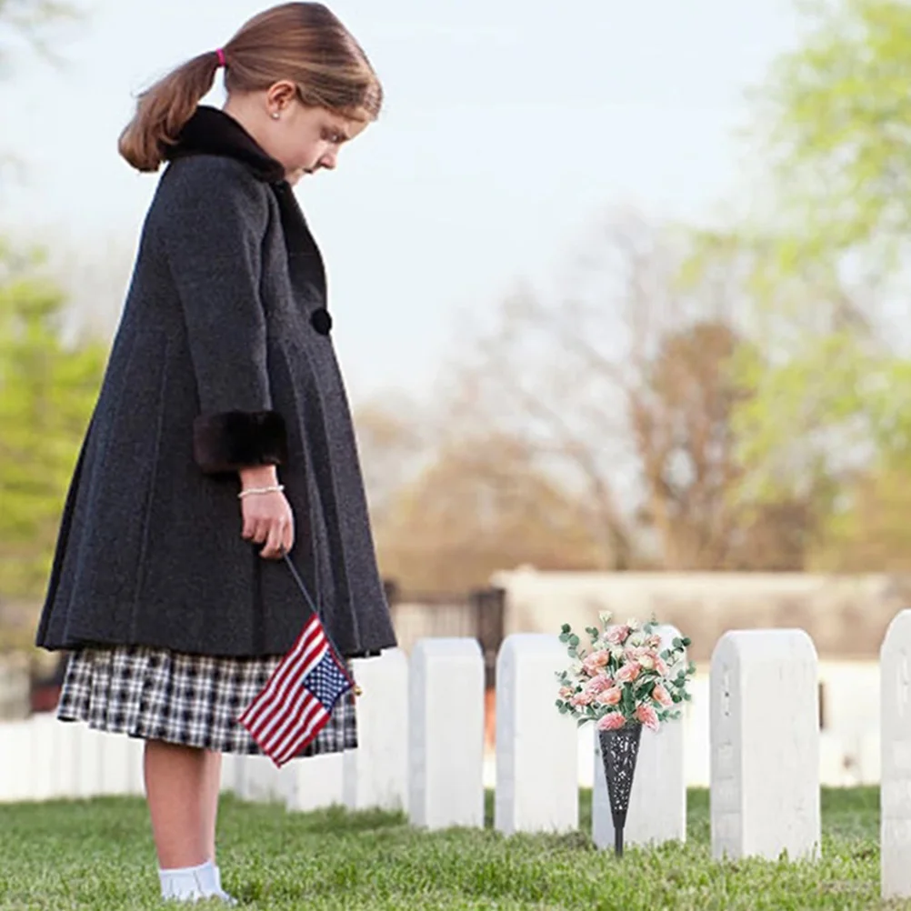 

4Pcs Cemetery Flower Vases Hollow-Out Grave Vase Spike Design Easy Insert Memorial Flower Holders Cemetery Decoration Supplies