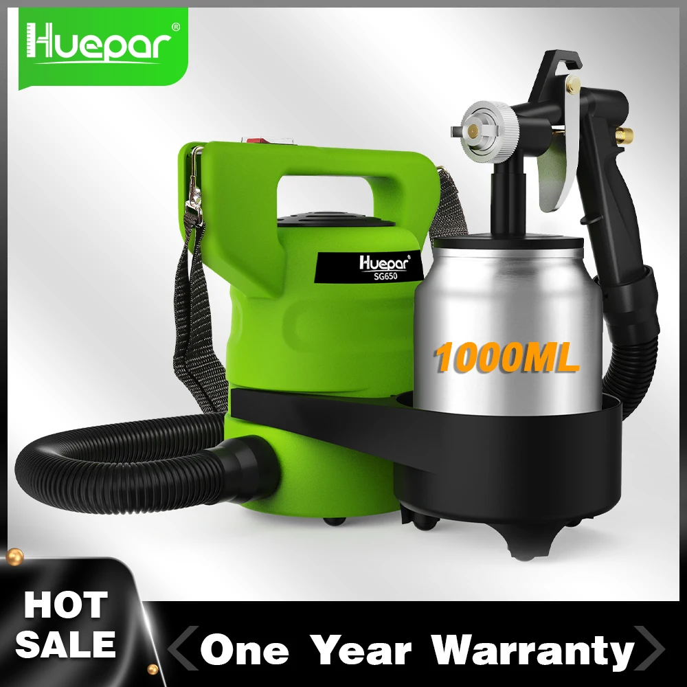 huepar pistola eletrica de pulverizador 650 watt 1000ml paint container bicos 10 mm nucleos de cobre padrao spray 01