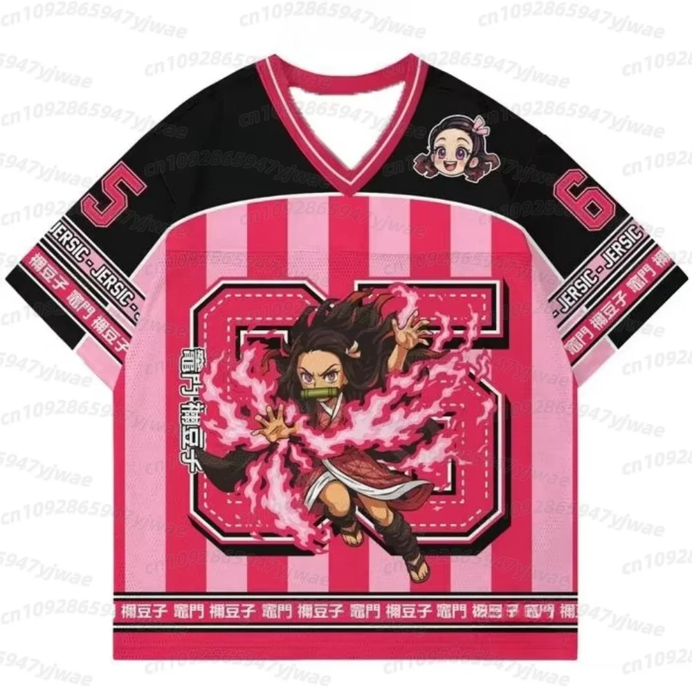 2026 Trendy Demon Slayer Anime Series Number Jersey Oversize Daily Unisex Tees Retro Korean Style Baseball Hockey MEN T-shirt view 4