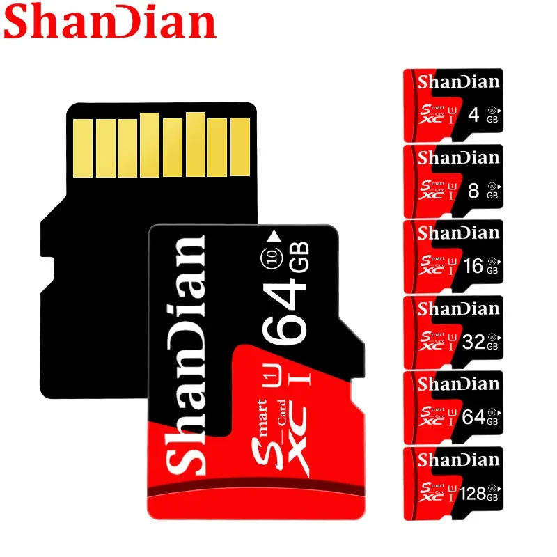 SHANDIAN-tarjeta de memoria SD de 128GB, alta velocidad, 64GB, TF con lector de tarjetas, inteligente, 32GB, adecuado para cámara, Dron, teléfono móvil