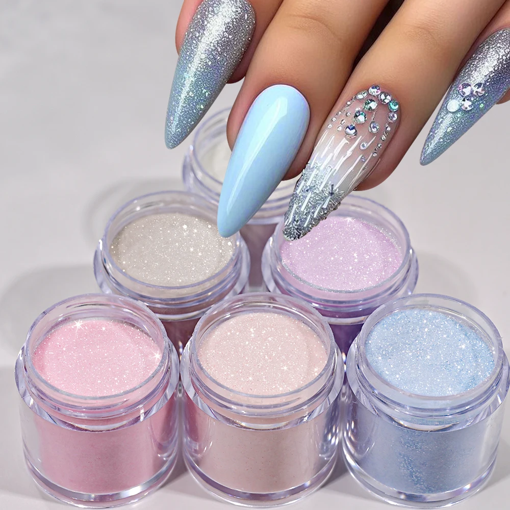 6 Box Candy Color Shiny Nail Sugar Powder Set Fine Pink/Blue/Silver Crystal Chrome Glitter Nail Dust Sparkly Manicure Pigment FA