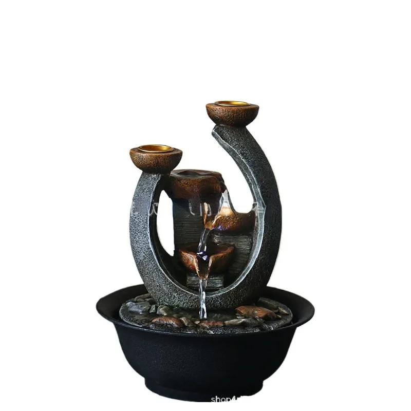 

Flowing Water Fountain Ornaments Office Home Living Room Desktop Fengshui Gift Resin Water Fountains Rockery Figurines Crafts