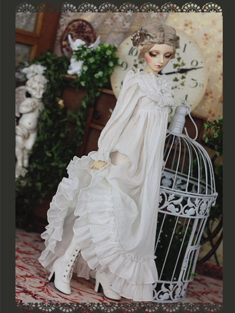 White Long Night Dress for BJD 1/6 1/4 ,1/3 SD16 Doll Clothes Customized CWB201