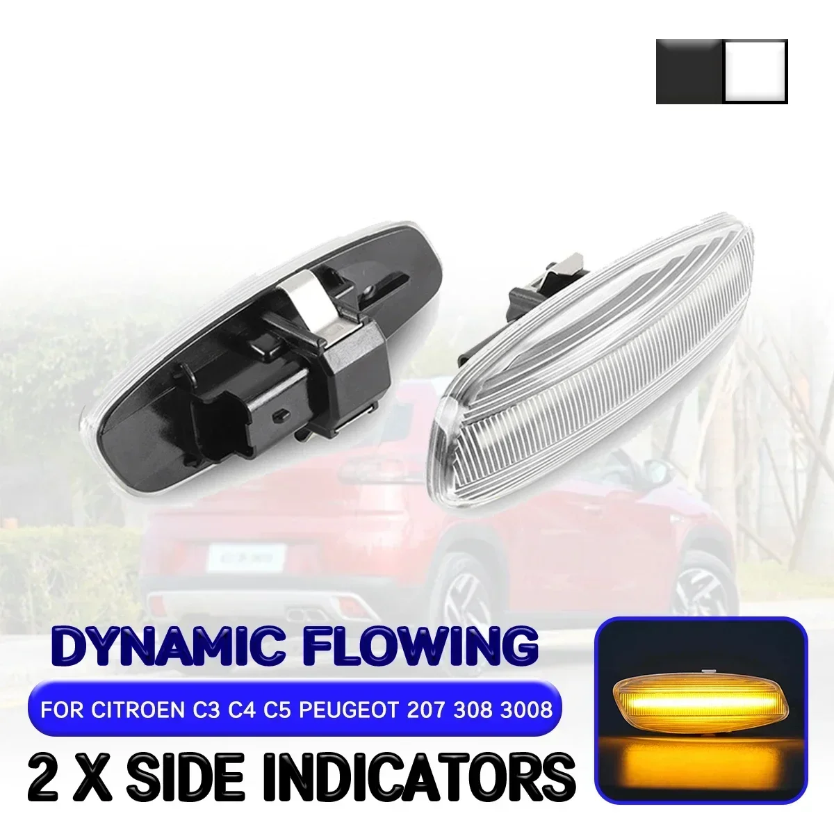 

For Peugeot 207 308 3008 5008 RCZ For Citroen C3 C4 C5 2pcs Car LED Dynamic Side Marker Light Flowing Turn Signal Light Lamp