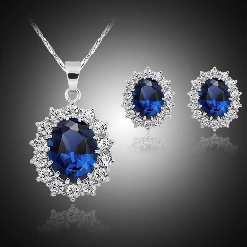 Jewelry Sets High Quality One Color Necklace Rhinestone Earrings Necklace Jewelry for Girlfriend