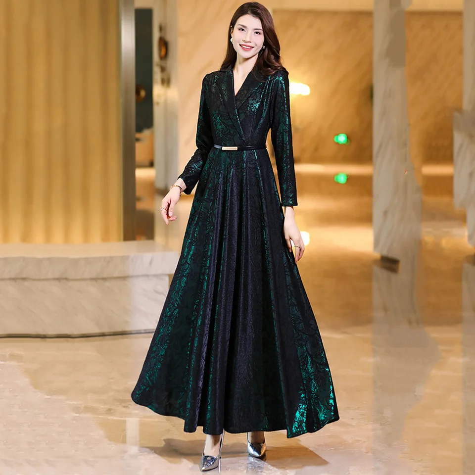 New Women Spring Autumn Suit Collar Dress Fashion Exquisite Long