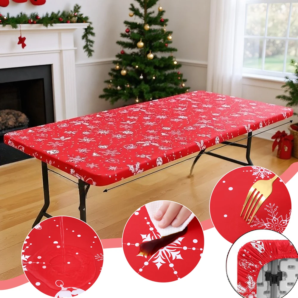 

Christmas Rectangle Table Cloth Waterproof 4/6/8ft Elastic Fitted Table Covers Wipeable Tablecloth Camping Home Decor Для Дома