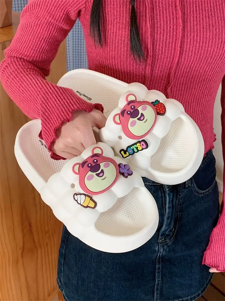 white Cartoon Strawberry Bear Lotso Indoor Outdoor Wearing Sandals Women's Summer Anti Slip Comfortable New Type Of Slippers
