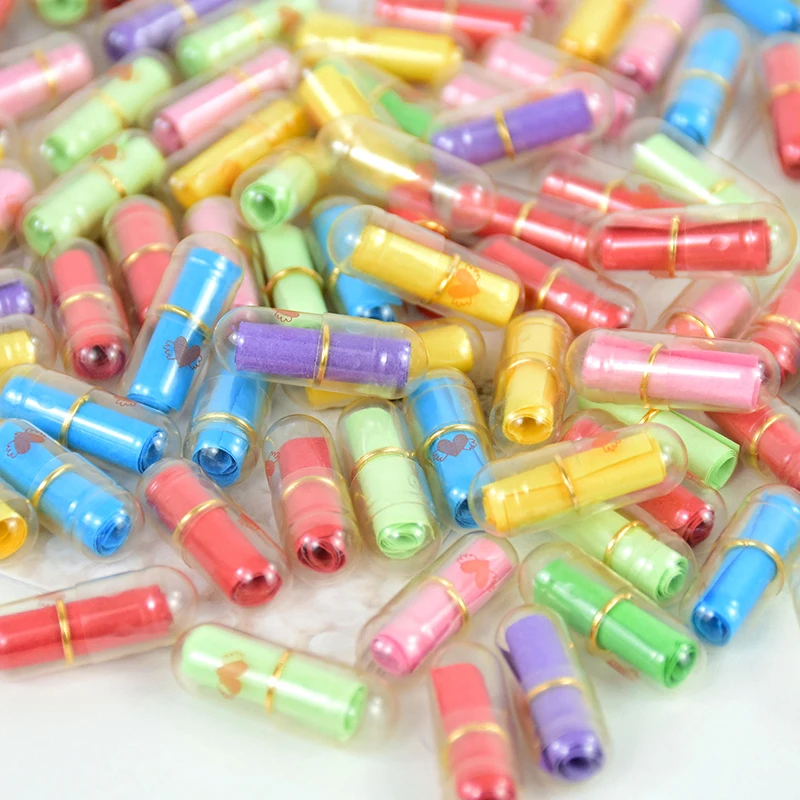

105pcs Message Capsules Love Pill with Roll Paper Blank Notes Wish Bottle Capsule Smile Heart Pills Wedding Valentine's Gifts