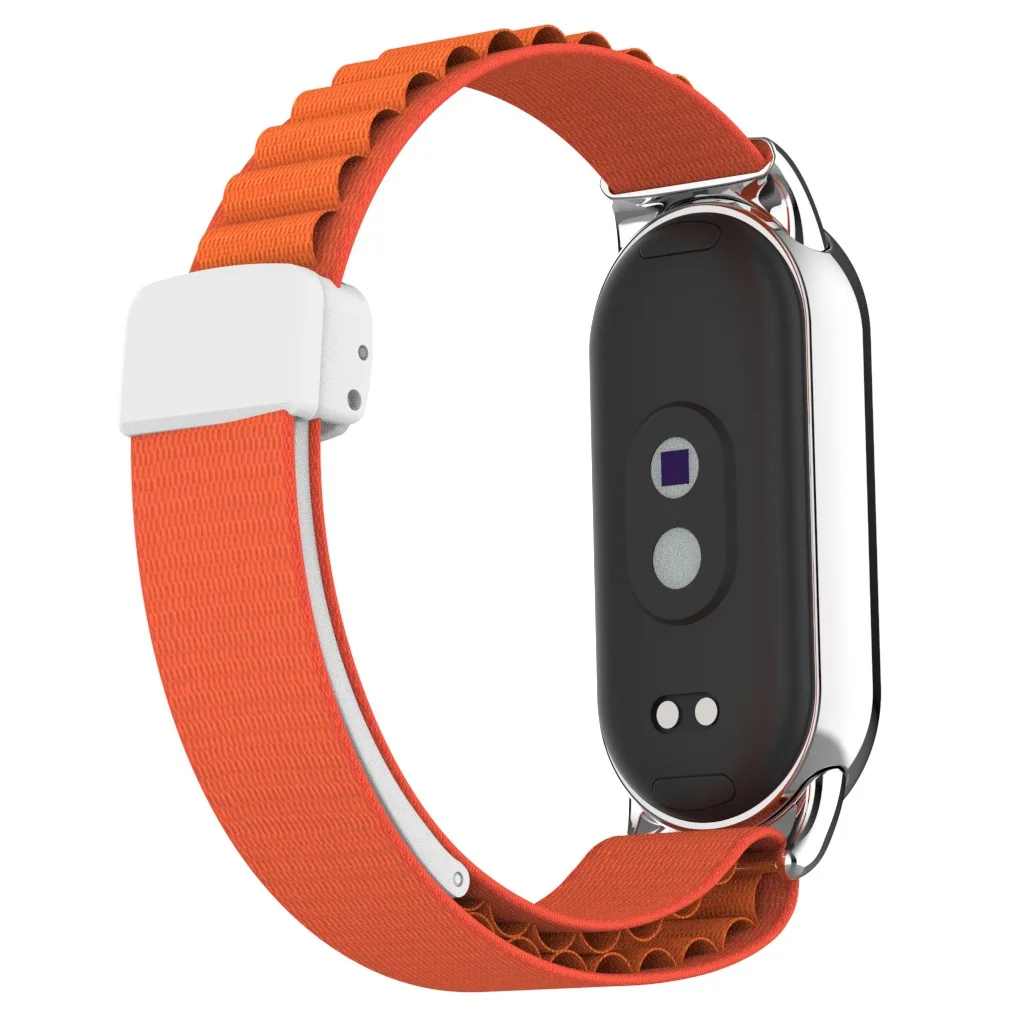 สำหรับ Xiaomi Mi band 9สาย Mi band 8 ALPS หัวโลหะไนลอนหัวเข็มขัดแม่เหล็กลำลองเปลี่ยนสายรัดข้อมือหัวเข็มขัดแม่เหล็ก