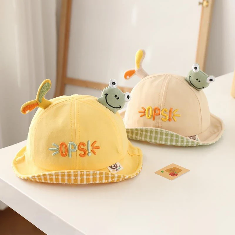 กบน่ารักเด็กหมวกชาวประมงการ์ตูนเด็กวัยหัดเดิน Sunshade ชามหมวก 3-24M เด็กกลางแจ้งกว้าง Brim Visors ผ้าฝ้ายเด็กหมวก