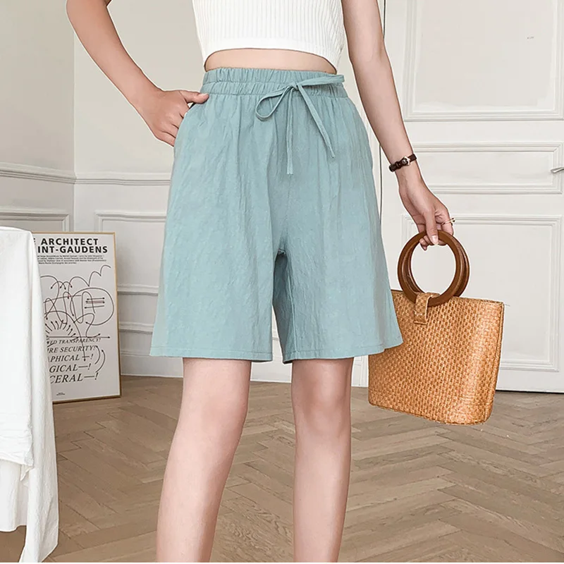 Women Summer Cool Solid Color Casual Pants Cotton Material Fashion Comfort Daily Loose High Waisted Pants