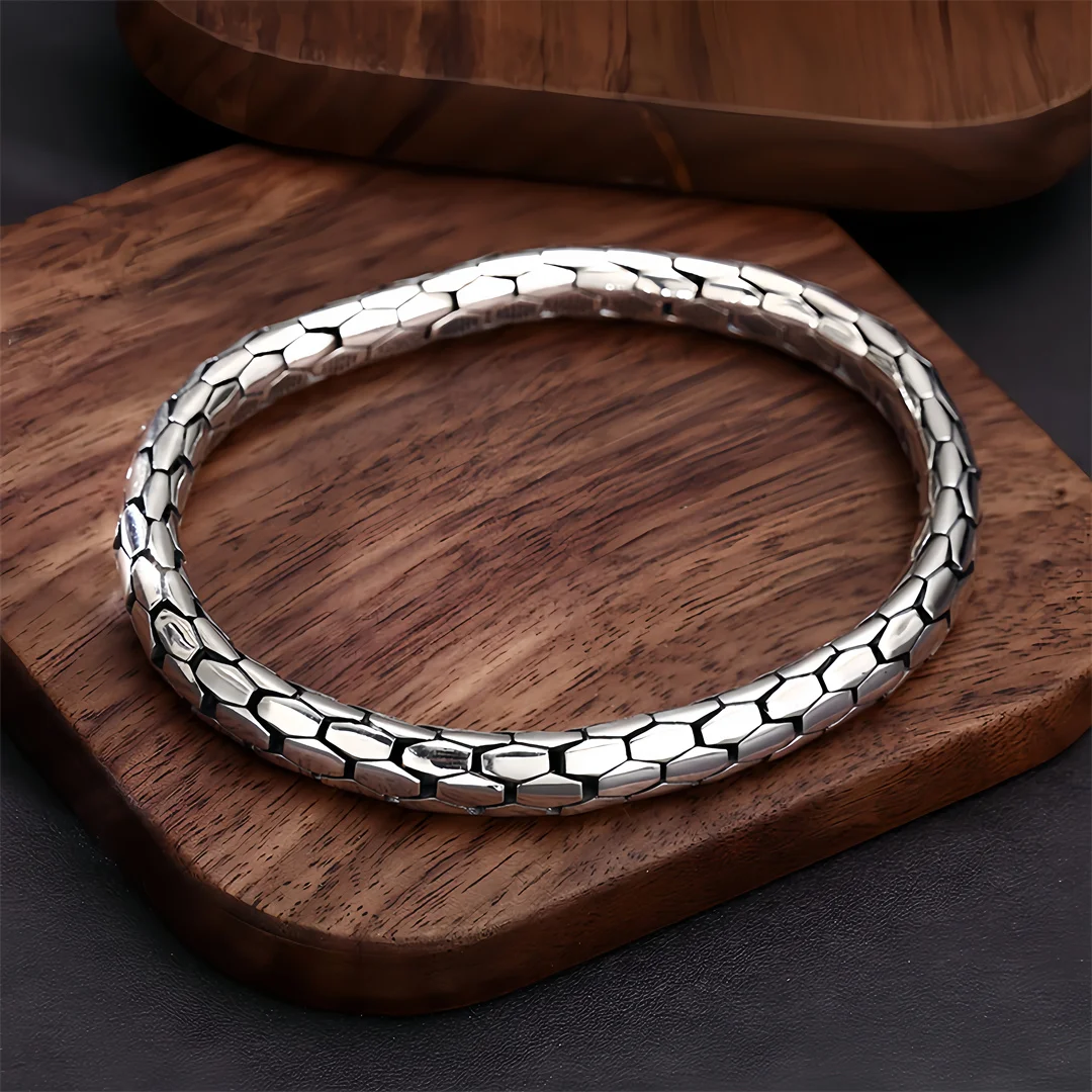 BOCAI New S925 Sterling Silver Charms Bangle for Men Women Antique Snake Pattern Creative Bracelets Fashion Fine Choice Jewelry