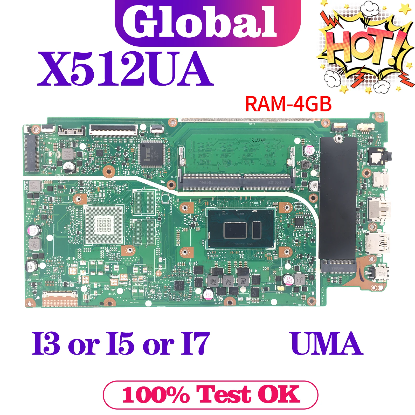 Imagem -02 - Kefu-placa-mãe Portátil para Asus Placa-mãe para X512u X512ua X512ub X512uf F512u A512u Y5100u V5000ua 4417u i3 i5 i7 Gen 4gb de Ram