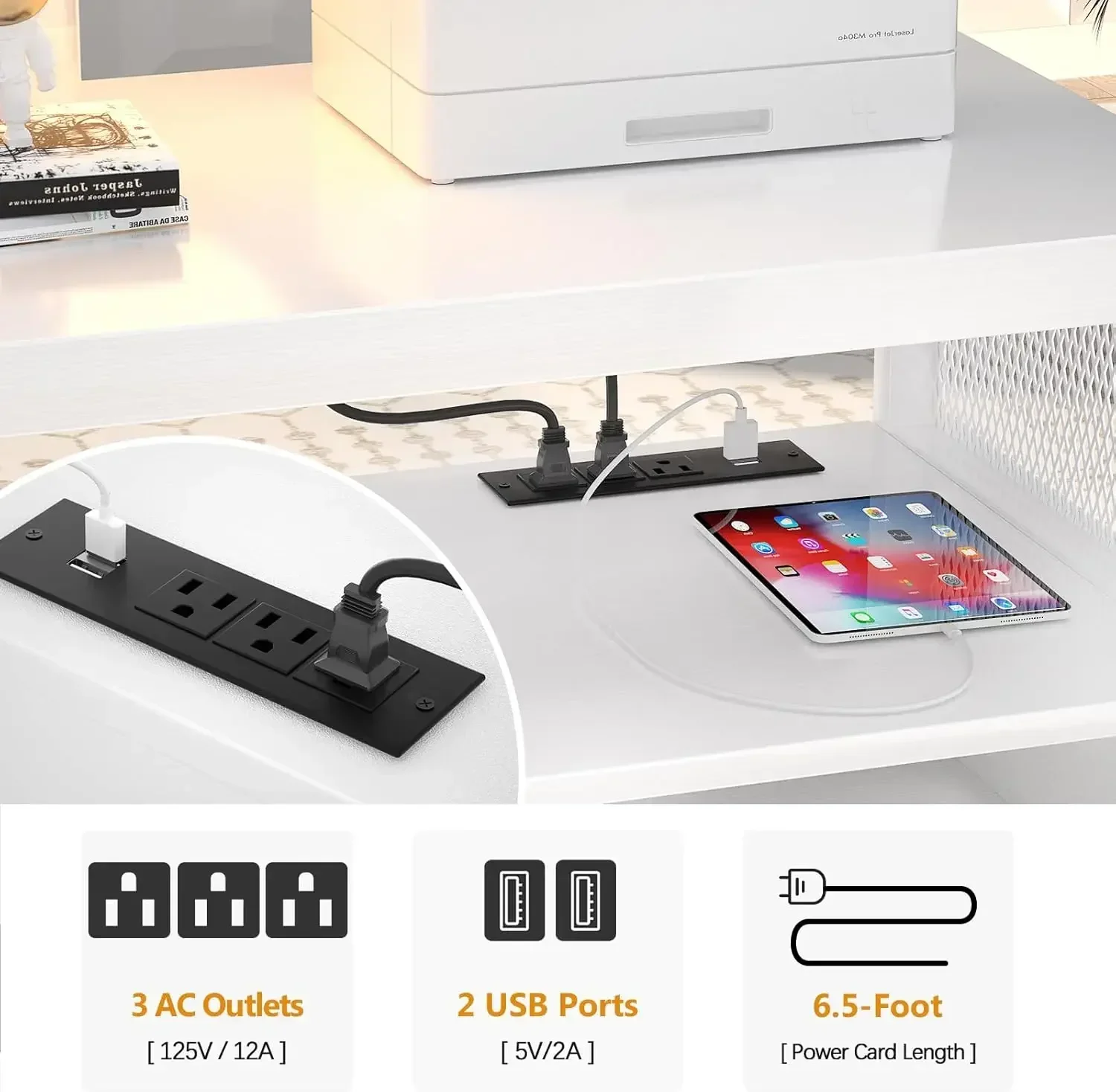 Rolling File Cabinet Lateral Office Filing Cabinets with Socket and USB Charging Port, Modern Printer Stand on Wheels, Printer C