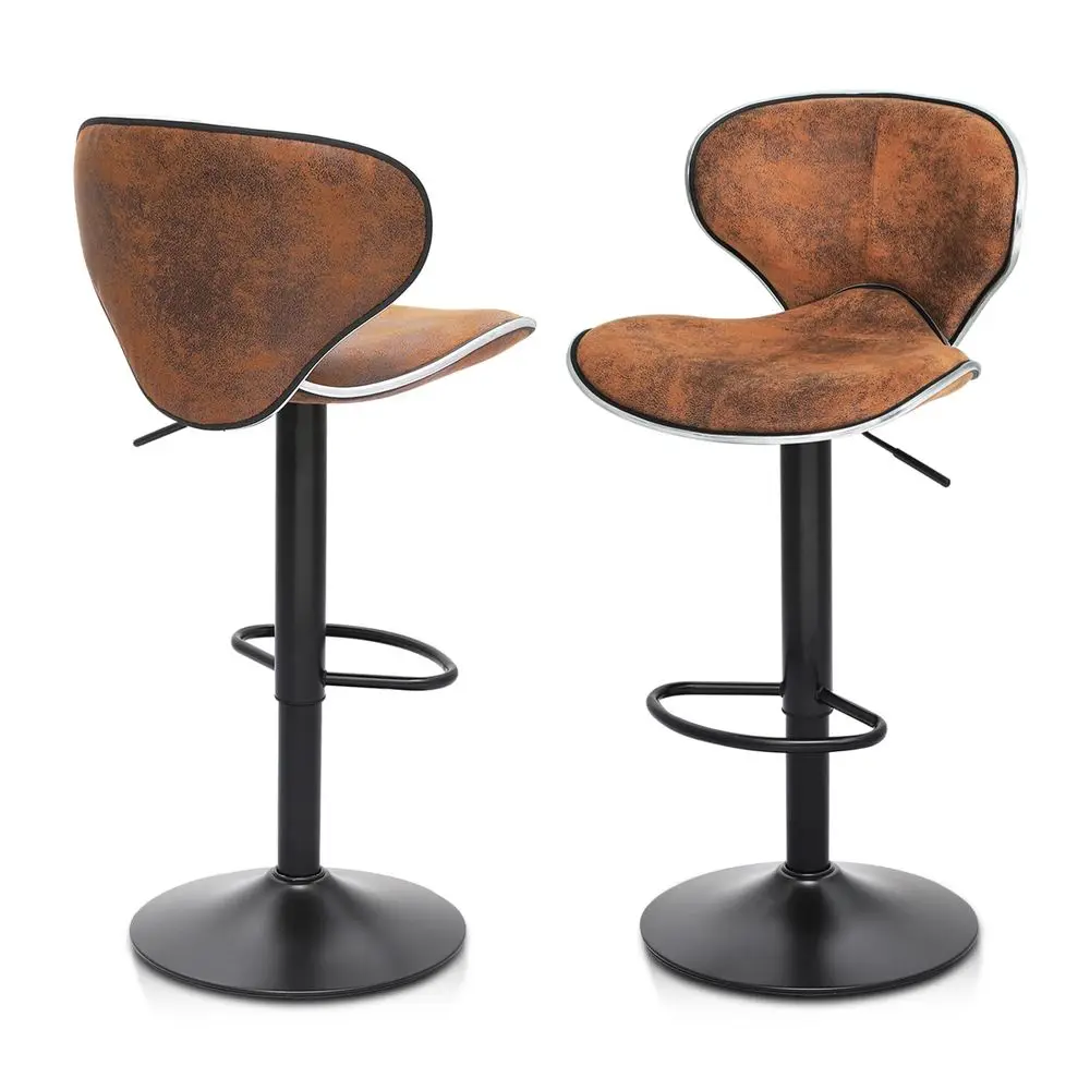 

Counter Height Bar Stools Set of 2, Adjustable Swivel Barstool Set of 2 with Leather Back and Metal Base, Modern Counter Bar St