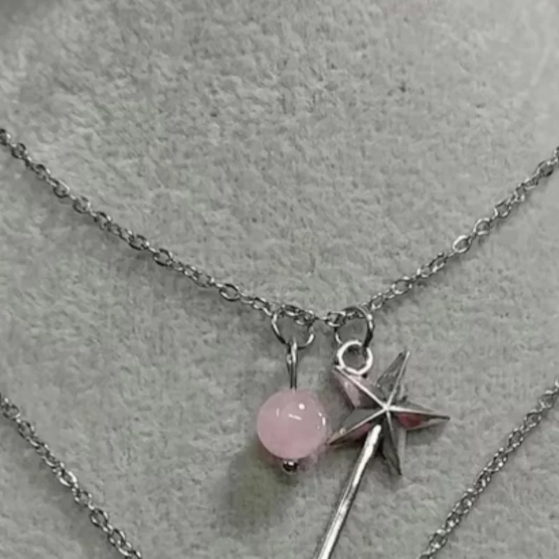 Wicked Necklace Glinda Rose Quartz Wand Necklace Elphaba Aventurine Hat Necklace Natural Gemstone Crystal Charm Necklace