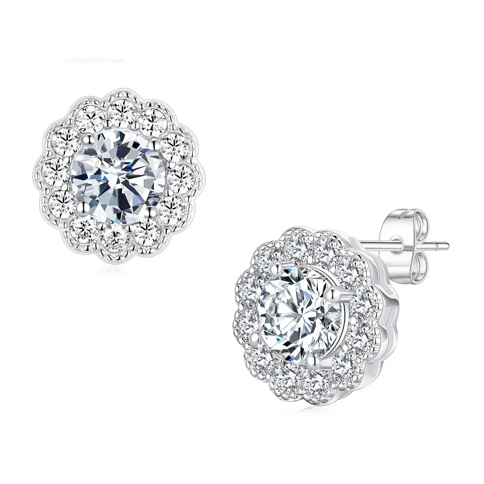

Grace Jewel 925 Sterling Silver Flower Full Stones 6.5mm 1CT Moissanite Stud Earrings with GRA Certificates