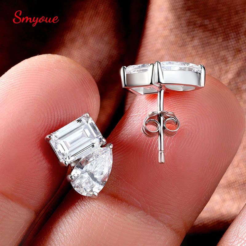 

Smyoue 18k Plated Pear Cut Moissanite Stud Earrings Women Wedding Jewelry 4 Gems Lab Diamond Earring Emerald Cut Solid Silver