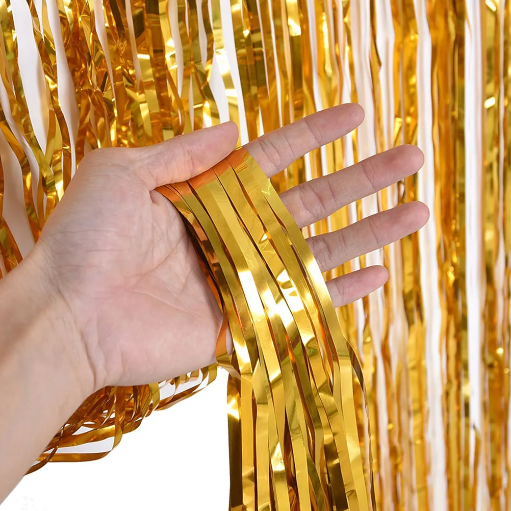 3x1m Rain Silk Door Curtain Metallic Gold Foil Fringe Curtain Party Decoration Photo Booth Backdrop Metallic Curtains
