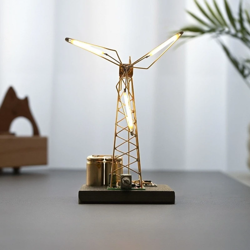 Creative handmade DIY desktop rotating windmill model night light technology sense decompression toy ornament