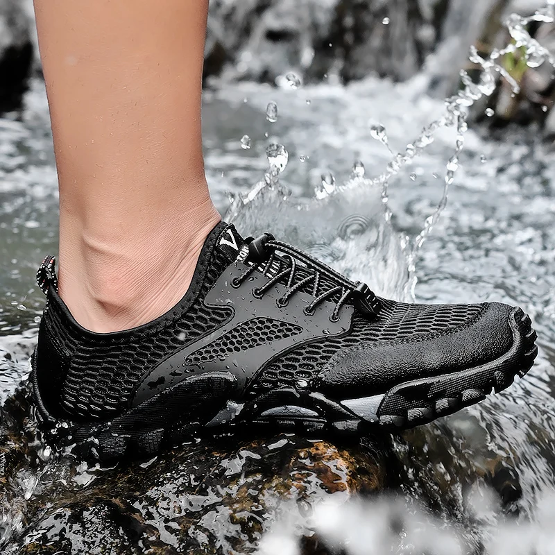 

Men's Mesh Summer Casual Hiking Soft Soled River Tracing Water Sports Breathable Anti Slip Flat Bottomed Beach Walking Shoes