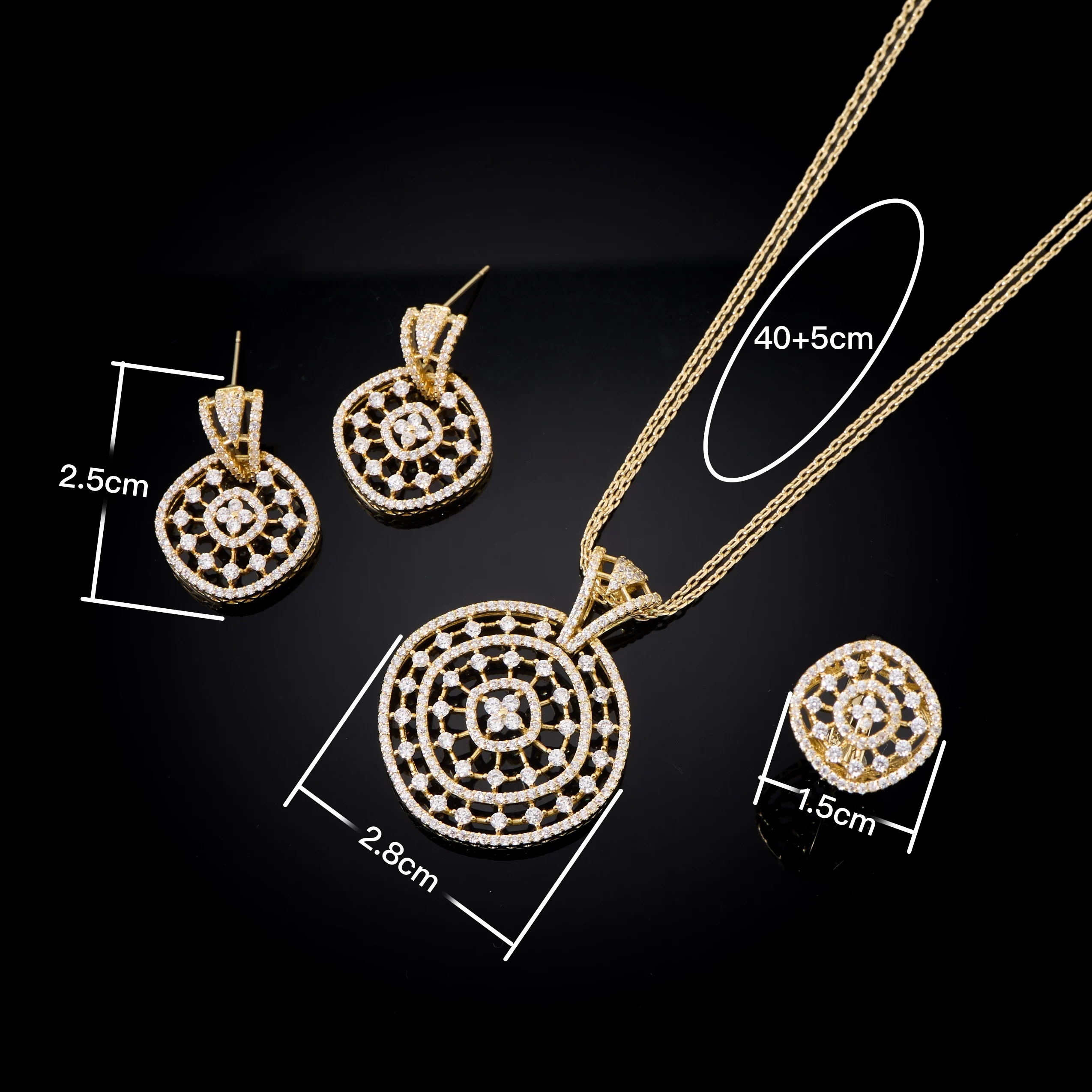 IN JEWELIFE Trendy Pendant Set 3PCS Cubic Zircon Jewelry Set for Women | Floral Pattern Pendant Necklace, Earrings & Ring | Br